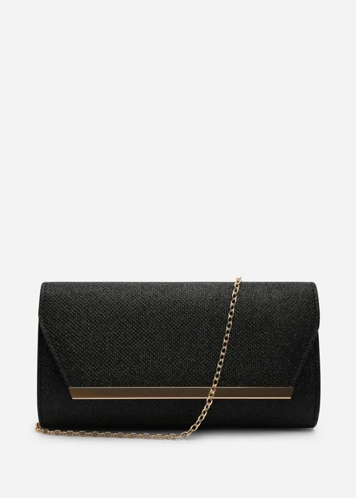 Where's That From Mavora Black Shimmer Envelope Clutch Bag With Gold Trim - One Size Image 4