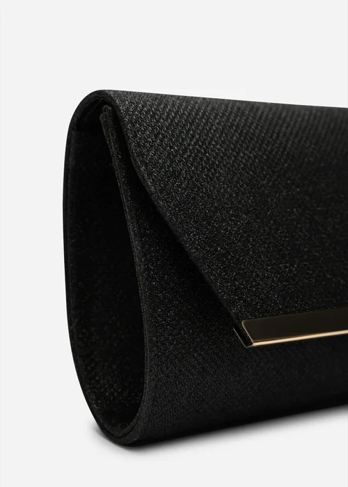 Where's That From Mavora Black Shimmer Envelope Clutch Bag With Gold Trim - One Size Image 5