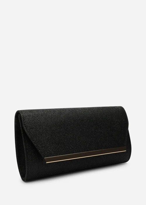 Where's That From Mavora Black Shimmer Envelope Clutch Bag With Gold Trim - One Size Image 3