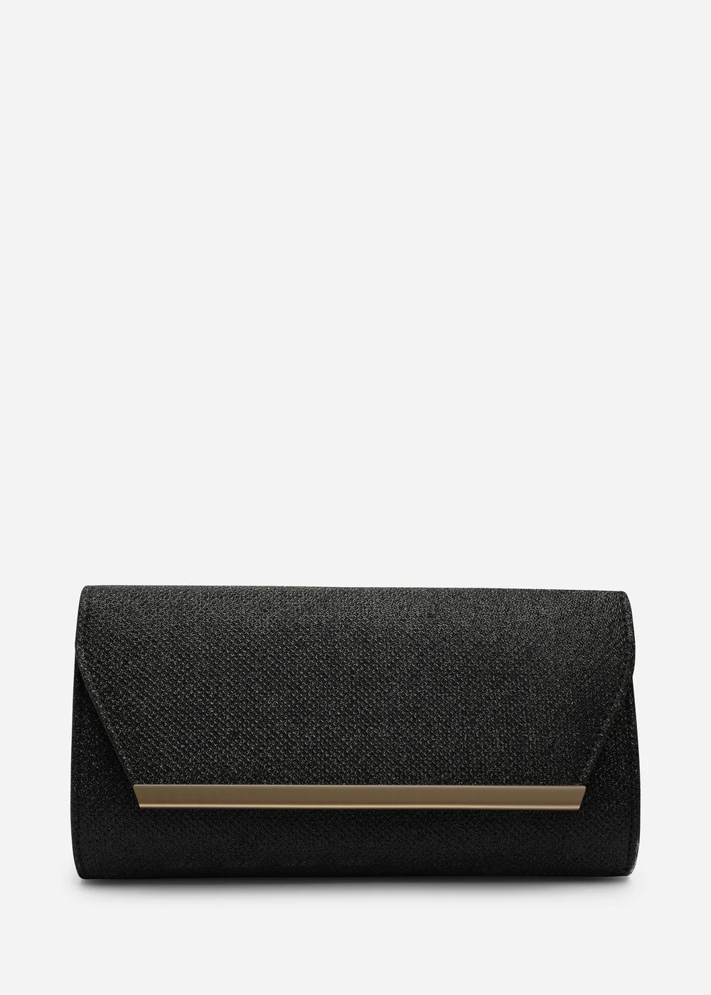 Where's That From Mavora Black Shimmer Envelope Clutch Bag With Gold Trim - One Size Image 1