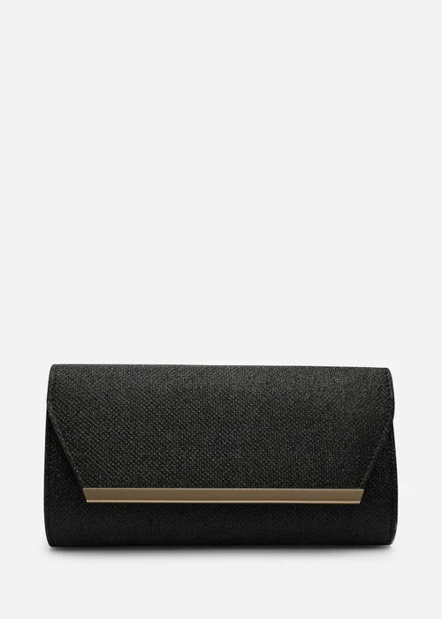Where's That From Mavora Black Shimmer Envelope Clutch Bag With Gold Trim - One Size Image 1