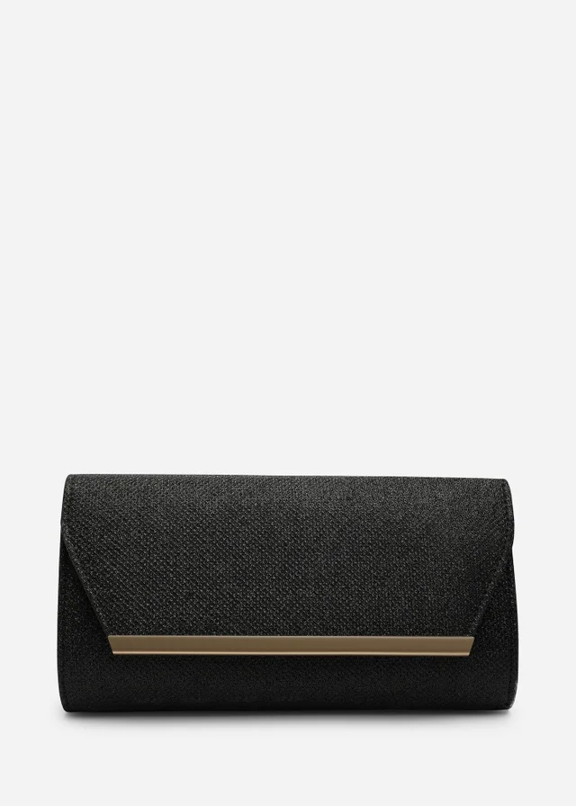Where's That From Mavora Black Shimmer Envelope Clutch Bag With Gold Trim