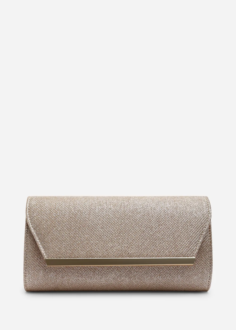 Where's That From Mavora Rose Gold Shimmer Envelope Clutch Bag With Gold Trim - One Size Image 3