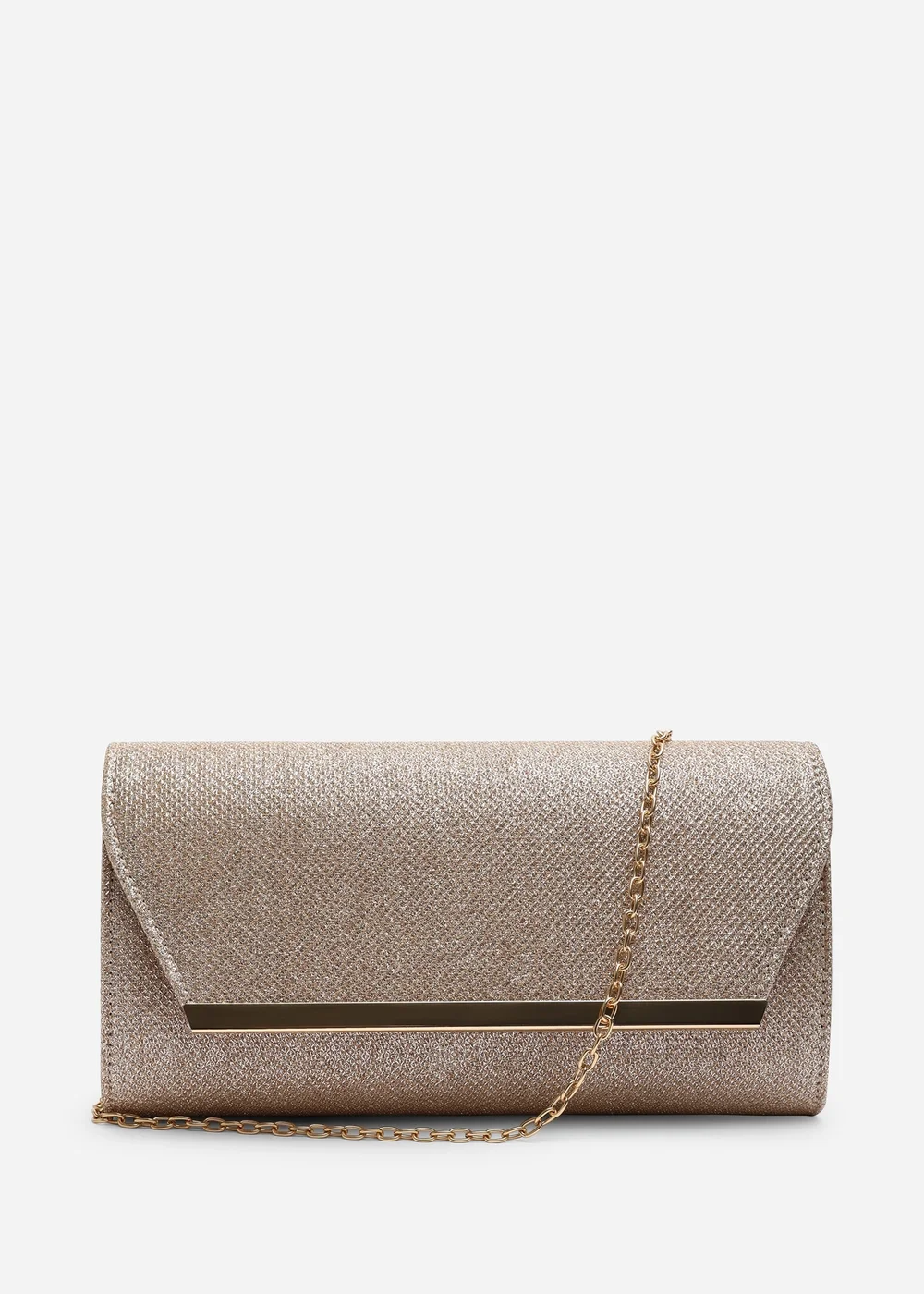 Where's That From Mavora Rose Gold Shimmer Envelope Clutch Bag With Gold Trim - One Size Image 1