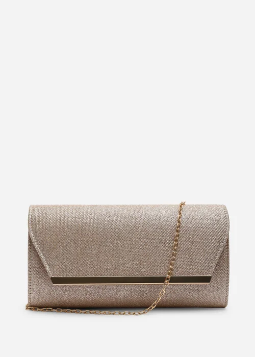 Where's That From Mavora Rose Gold Shimmer Envelope Clutch Bag With Gold Trim - One Size Image 1