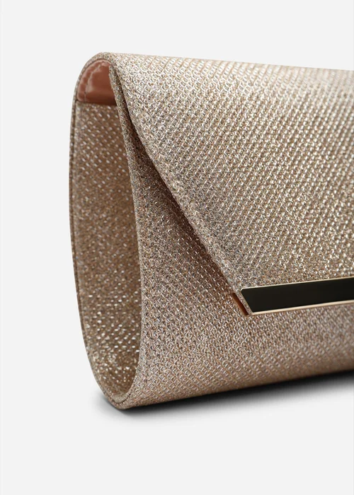 Where's That From Mavora Rose Gold Shimmer Envelope Clutch Bag With Gold Trim - One Size Image 5