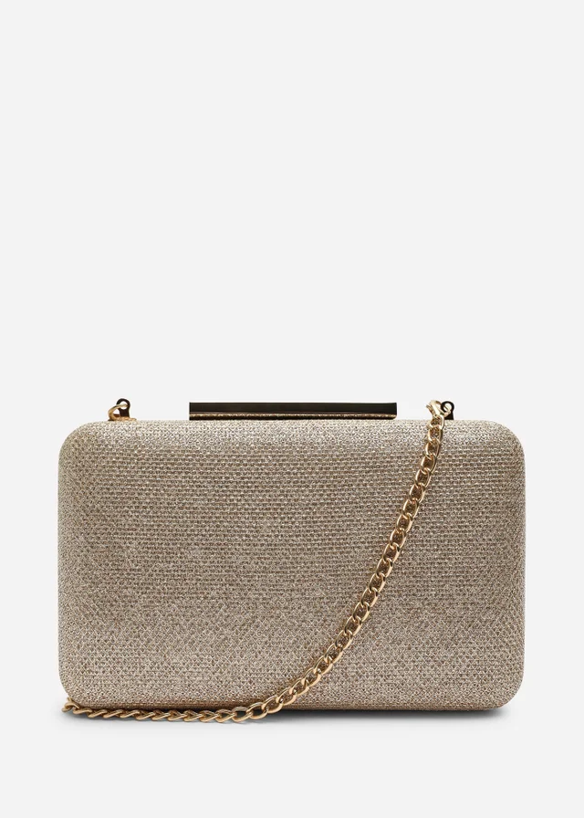 Where's That From Lavena Light Gold Shimmer Box Clutch Bag