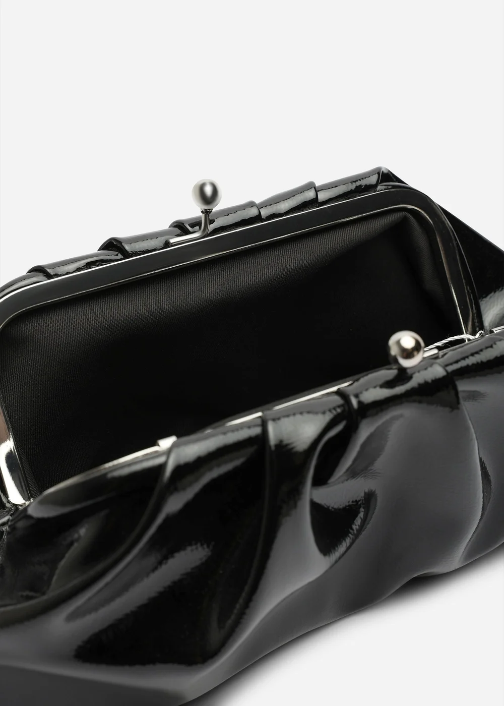 Where's That From Merlis Black Patent Ruched Pleated Clutch Bag - One Size Image 5