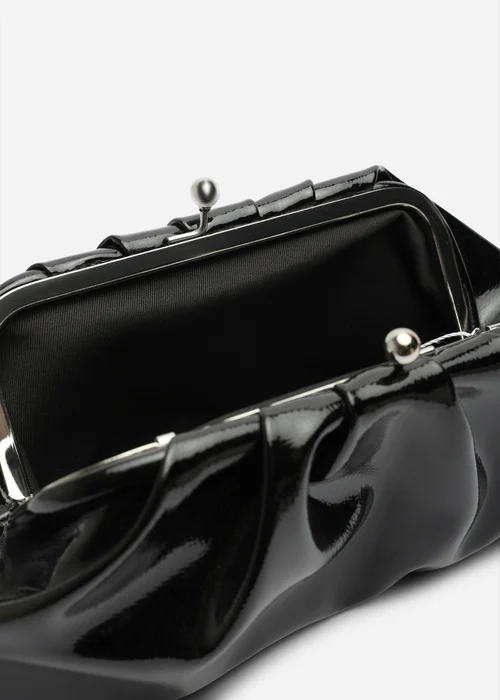 Where's That From Merlis Black Patent Ruched Pleated Clutch Bag - One Size Image 5