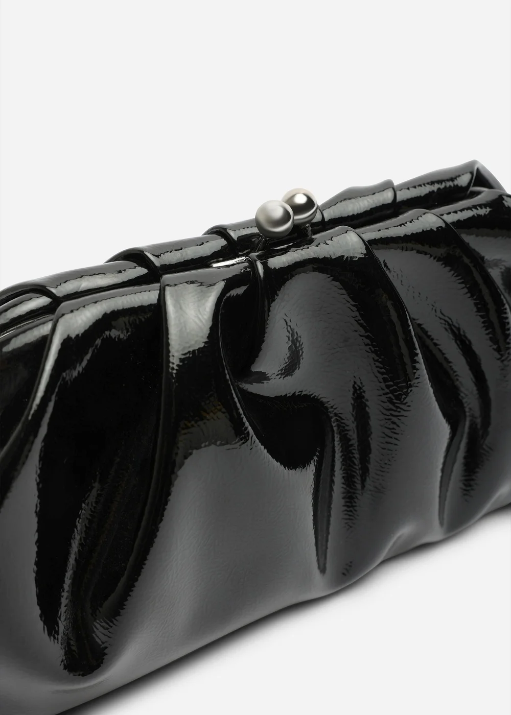 Where's That From Merlis Black Patent Ruched Pleated Clutch Bag - One Size Image 4