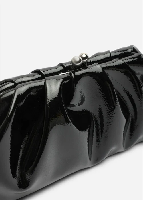 Where's That From Merlis Black Patent Ruched Pleated Clutch Bag - One Size Image 4