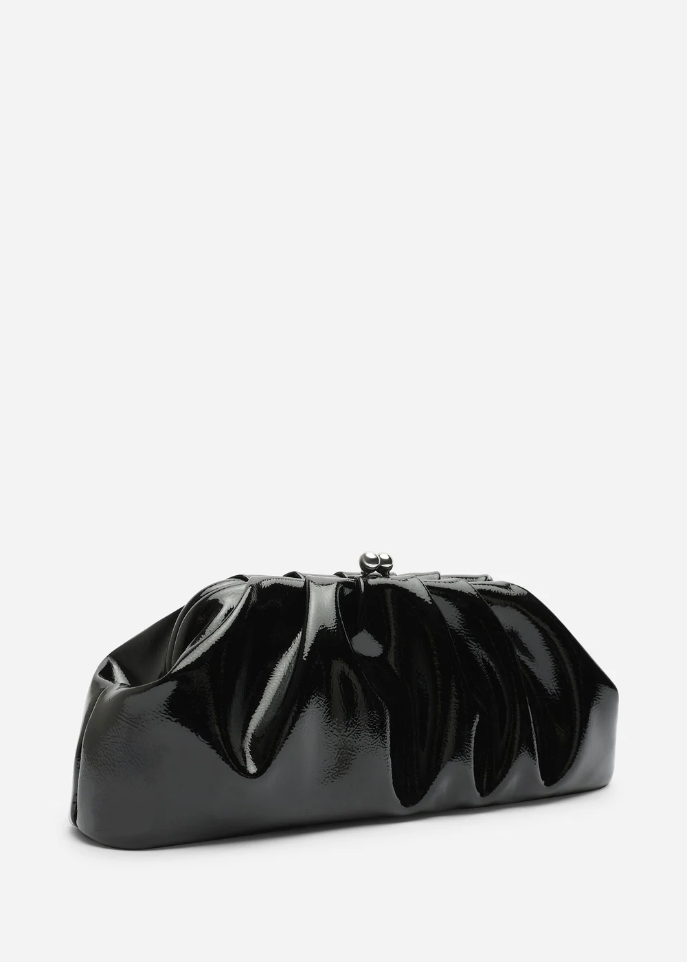 Where's That From Merlis Black Patent Ruched Pleated Clutch Bag - One Size Image 3