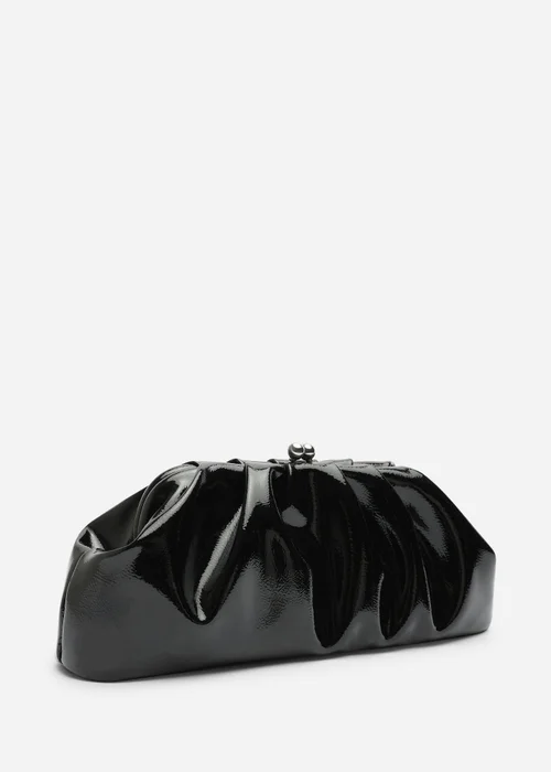 Where's That From Merlis Black Patent Ruched Pleated Clutch Bag - One Size Image 3