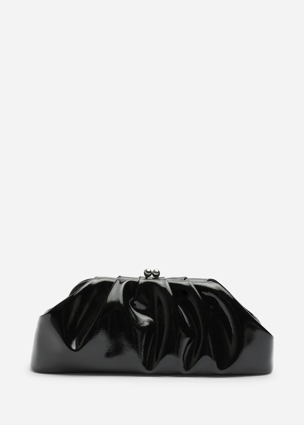 Where's That From Merlis Black Patent Ruched Pleated Clutch Bag - One Size Image 1