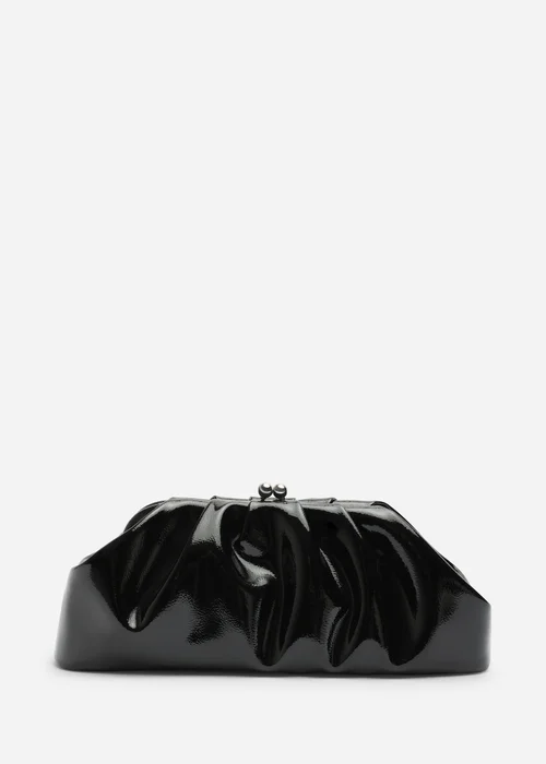 Where's That From Merlis Black Patent Ruched Pleated Clutch Bag - One Size Image 1
