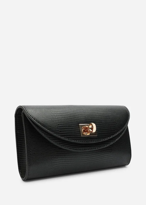 Where's That From Loryxa Envelope Lock Detail Clutch Bag In Black Lizard - One Size Image 4
