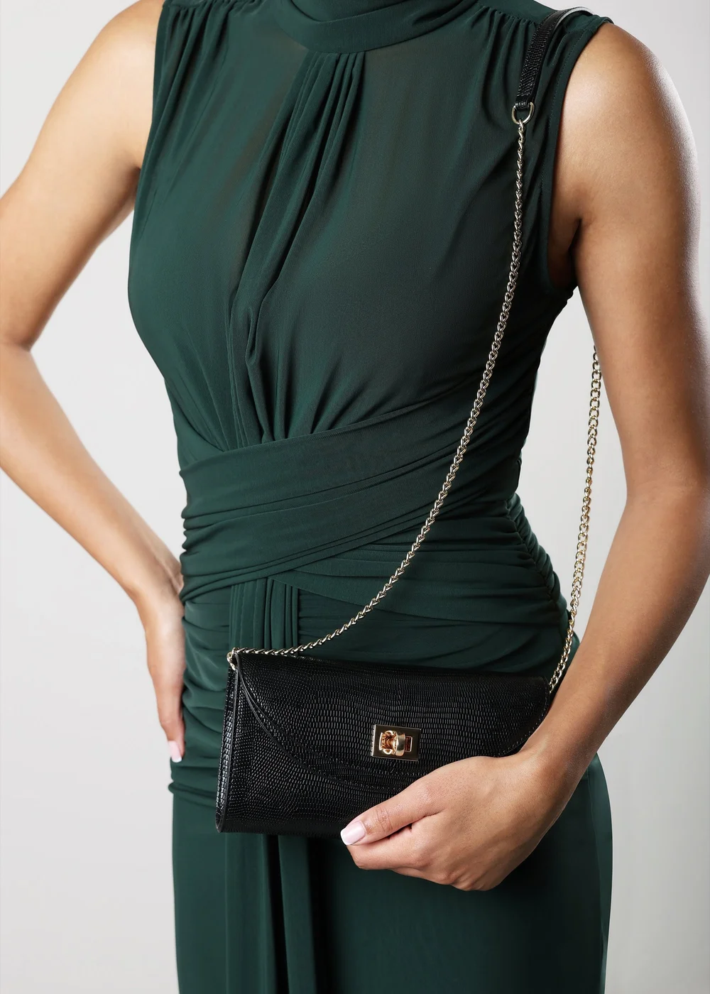 Where's That From Loryxa Envelope Lock Detail Clutch Bag In Black Lizard - One Size Image 2