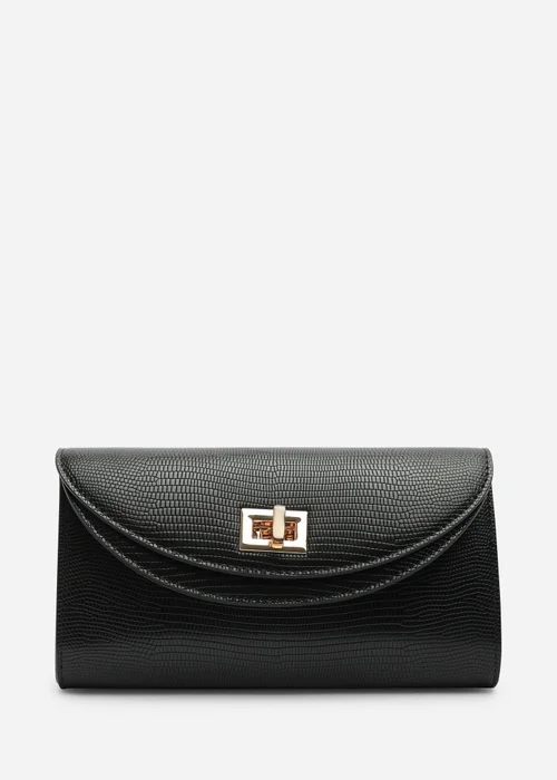 Where's That From Loryxa Envelope Lock Detail Clutch Bag In Black Lizard - One Size Image 3