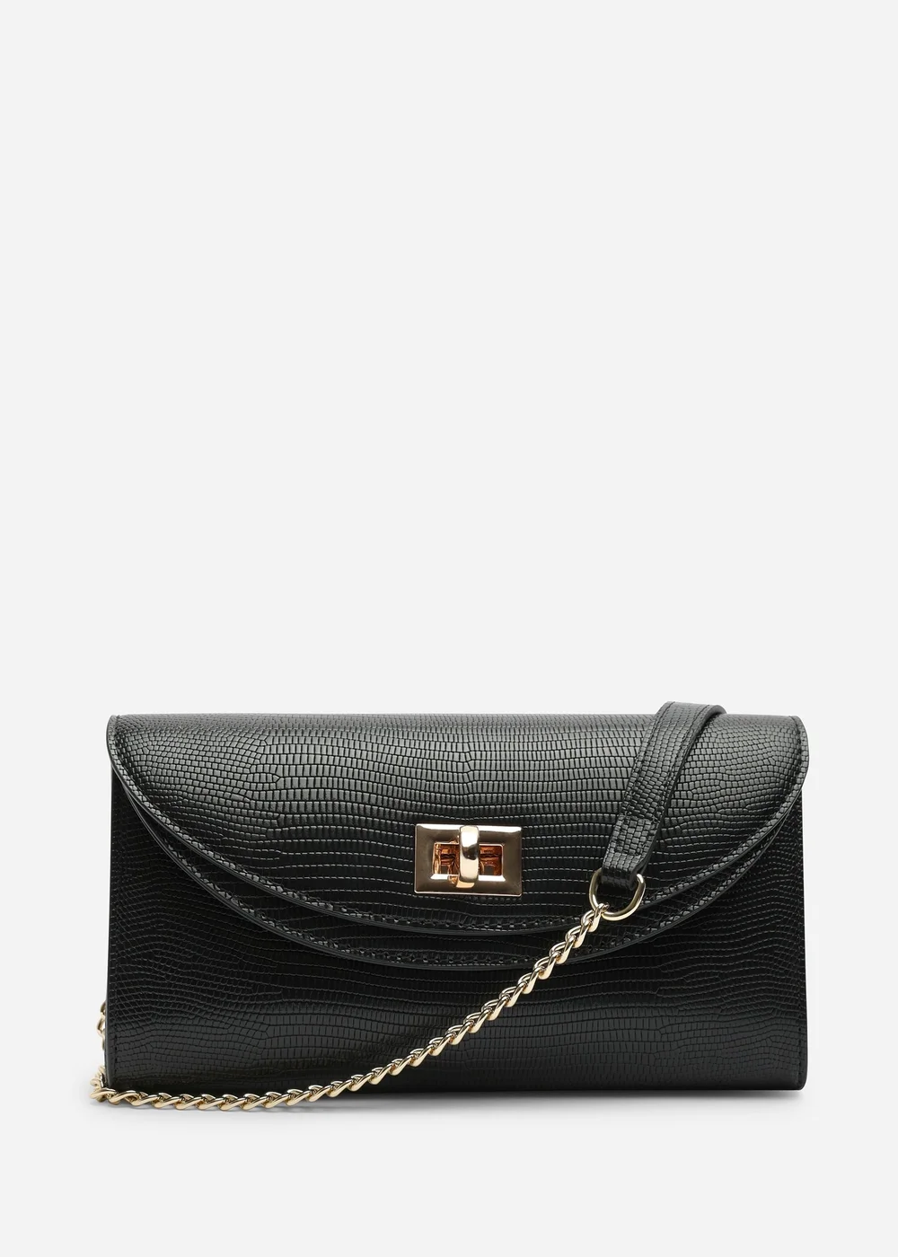 Where's That From Loryxa Envelope Lock Detail Clutch Bag In Black Lizard - One Size Image 6