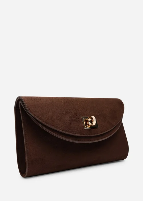 Where's That From Loryxa Brown Faux Suede Envelope Lock Detail Clutch Bag - One Size Image 3