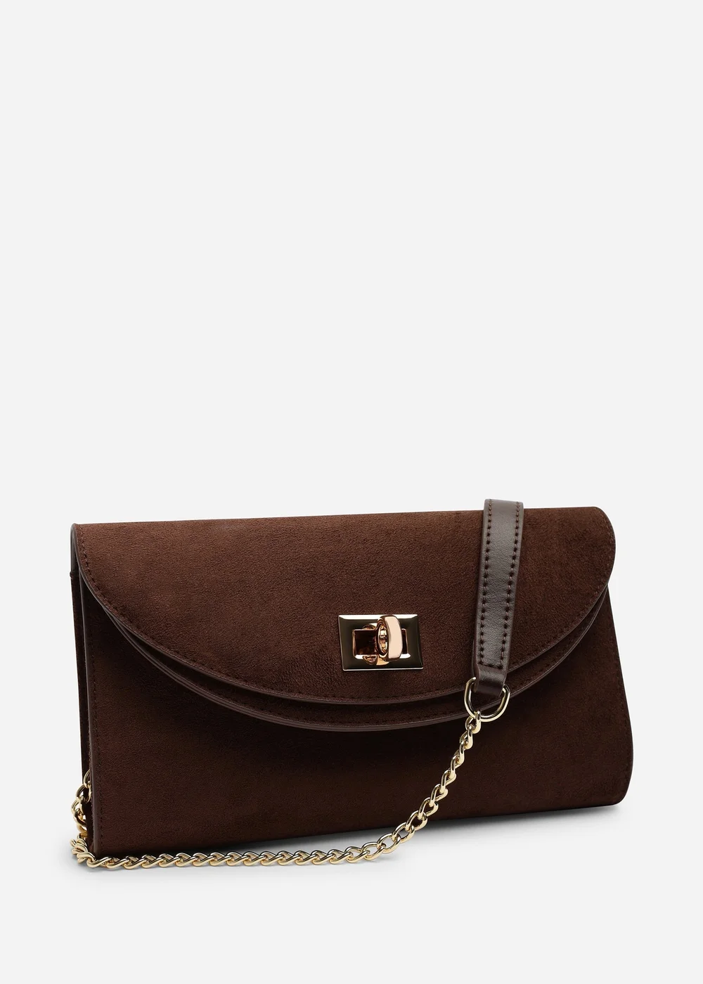 Where's That From Loryxa Brown Faux Suede Envelope Lock Detail Clutch Bag - One Size Image 2
