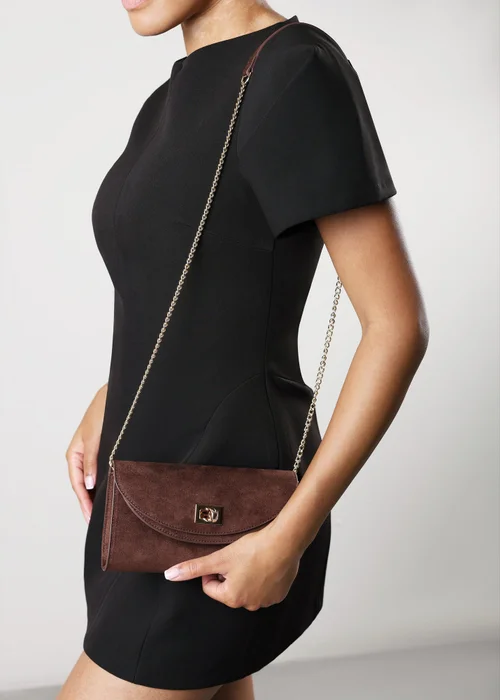 Where's That From Loryxa Brown Faux Suede Envelope Lock Detail Clutch Bag - One Size Image 5