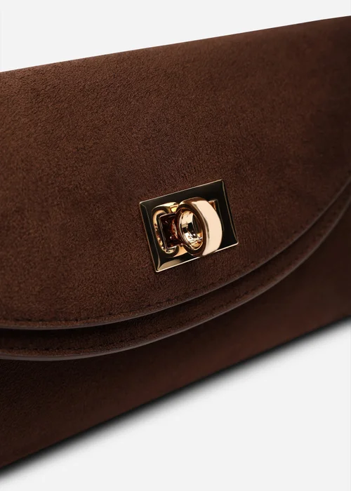 Where's That From Loryxa Brown Faux Suede Envelope Lock Detail Clutch Bag - One Size Image 1