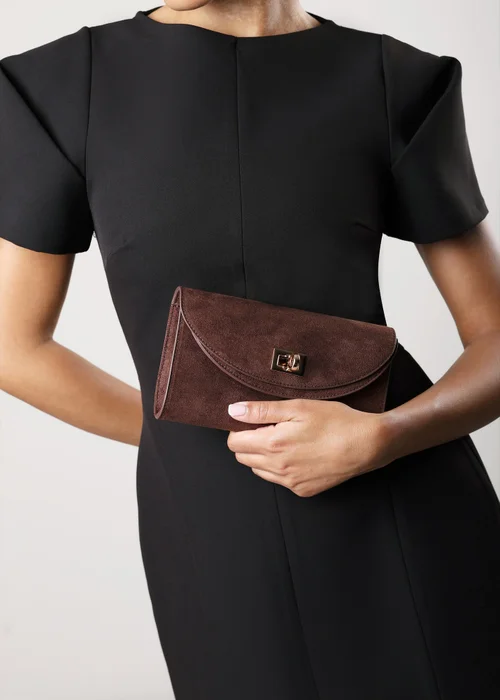 Where's That From Loryxa Brown Faux Suede Envelope Lock Detail Clutch Bag - One Size Image 4