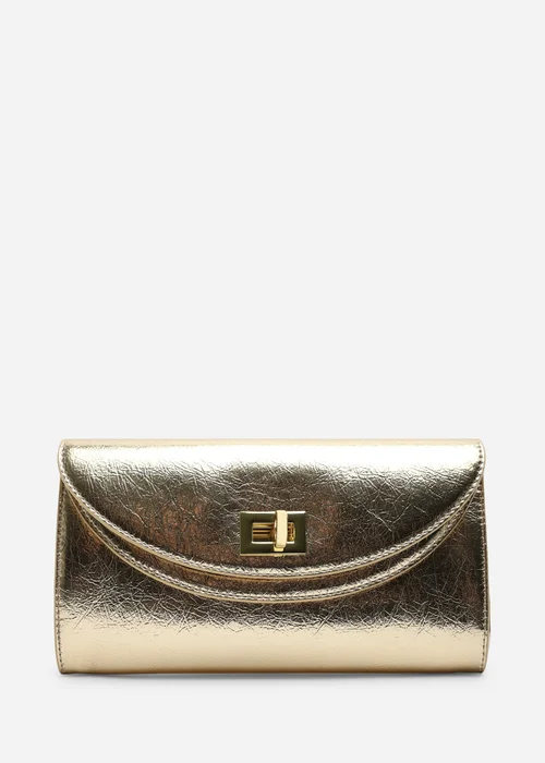 Where's That From Loryxa Gold Metallic Envelope Lock Detail Clutch Bag - One Size Image 4