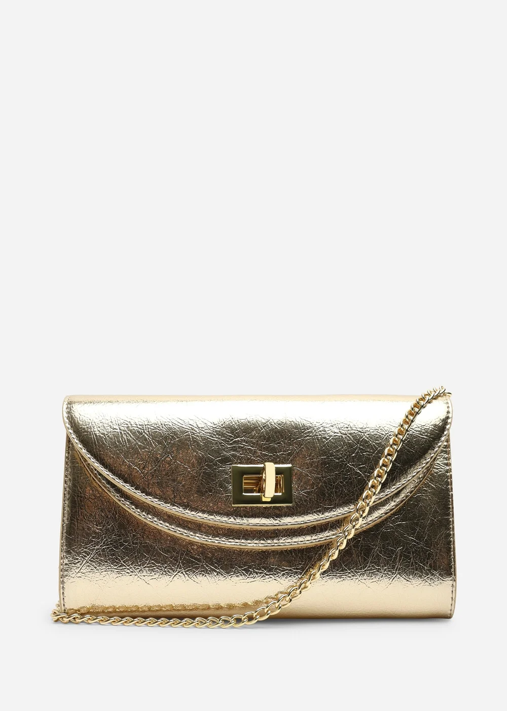 Where's That From Loryxa Gold Metallic Envelope Lock Detail Clutch Bag - One Size Image 1