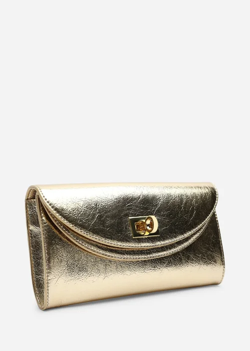 Where's That From Loryxa Gold Metallic Envelope Lock Detail Clutch Bag - One Size Image 5