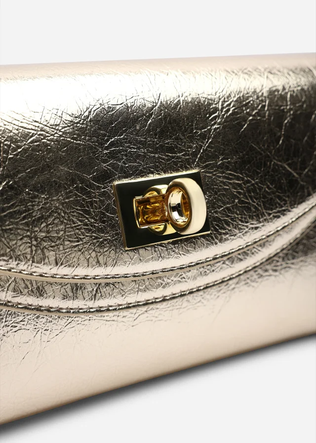 Where's That From Loryxa Gold Metallic Envelope Lock Detail Clutch Bag