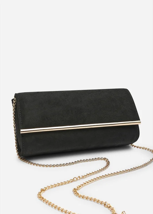 Where's That From Mavelle Fold Over Gold Trim Clutch Cross Body Bag In Black Suede - One Size Image 1