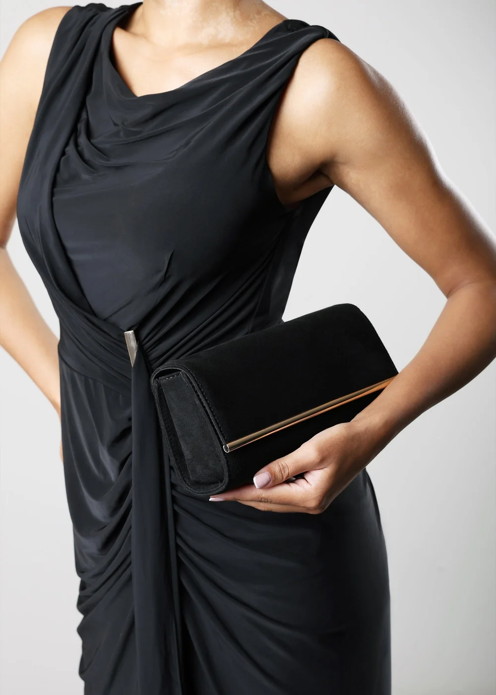 Where's That From Mavelle Fold Over Gold Trim Clutch Cross Body Bag In Black Suede - One Size Image 2