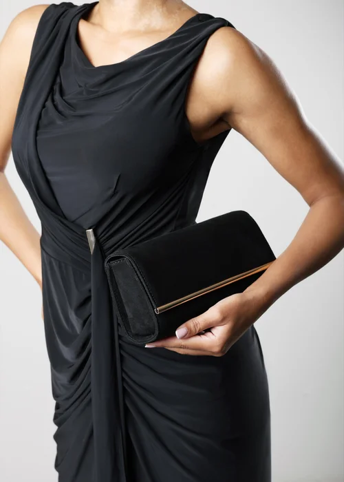 Where's That From Mavelle Fold Over Gold Trim Clutch Cross Body Bag In Black Suede - One Size Image 2