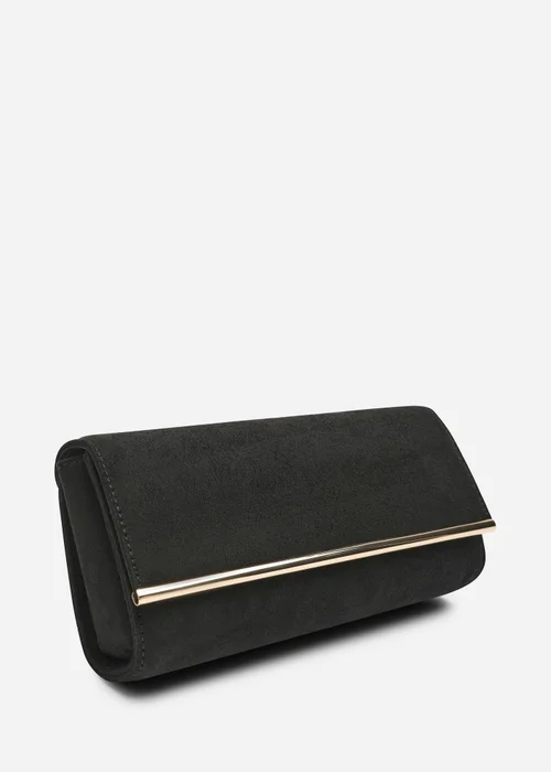 Where's That From Mavelle Fold Over Gold Trim Clutch Cross Body Bag In Black Suede - One Size Image 3