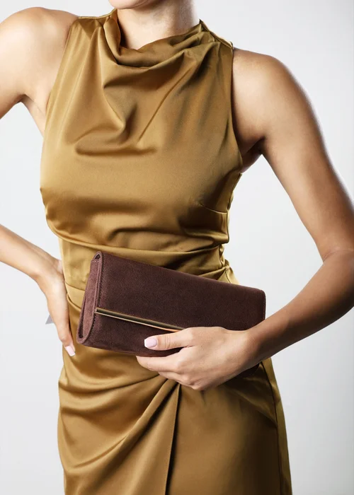 Where's That From Mavelle Fold Over Gold Trim Clutch Cross Body Bag In Brown Suede - One Size Image 2