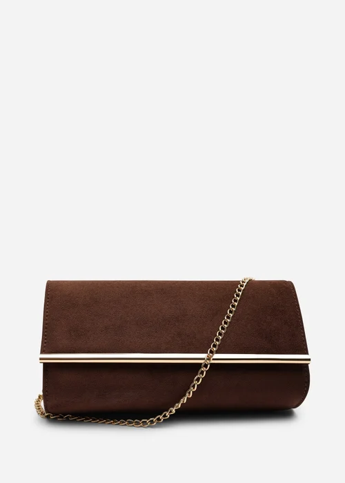 Where's That From Mavelle Fold Over Gold Trim Clutch Cross Body Bag In Brown Suede - One Size Image 1