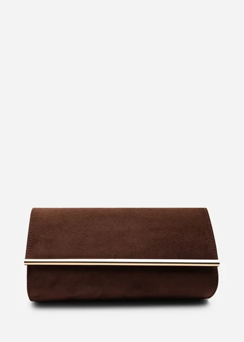 Where's That From Mavelle Fold Over Gold Trim Clutch Cross Body Bag In Brown Suede - One Size Image 3