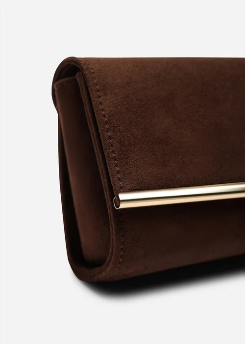 Where's That From Mavelle Fold Over Gold Trim Clutch Cross Body Bag In Brown Suede - One Size Image 5