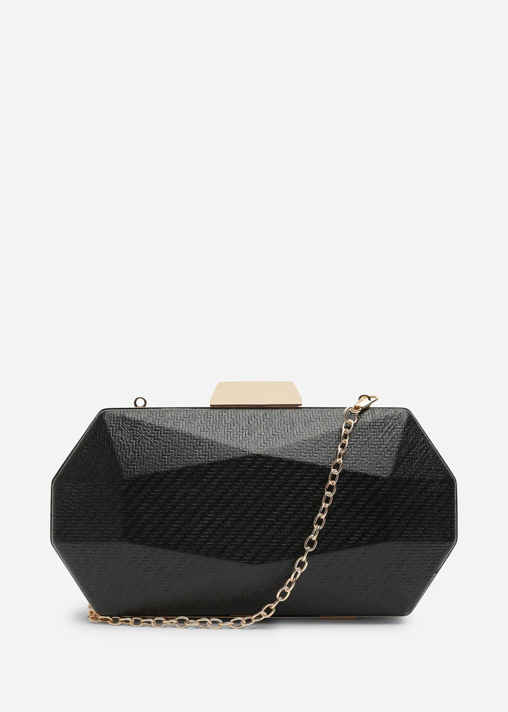 Where's That From Mivana Black Metallic Textured Geometric Box Clutch Bag - One Size Image 1