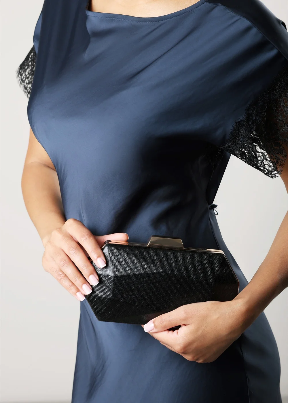 Where's That From Mivana Black Metallic Textured Geometric Box Clutch Bag - One Size Image 2