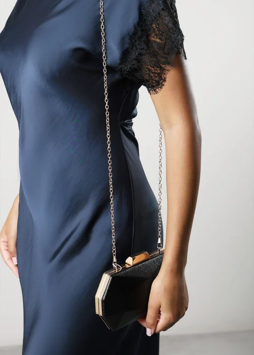 Where's That From Mivana Black Metallic Textured Geometric Box Clutch Bag - One Size Image 6
