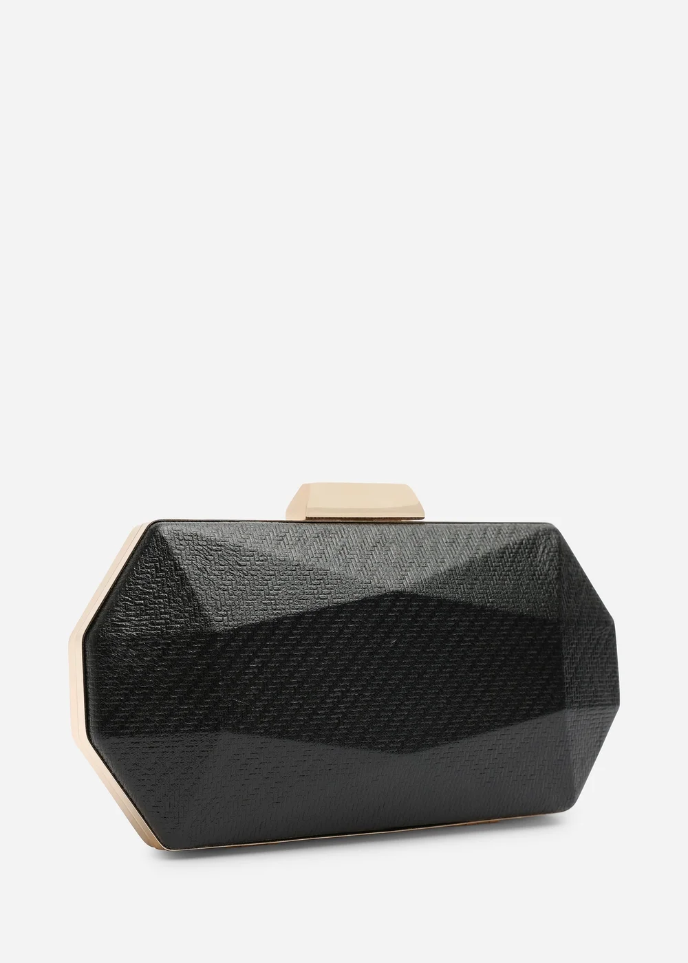 Where's That From Mivana Black Metallic Textured Geometric Box Clutch Bag - One Size Image 4