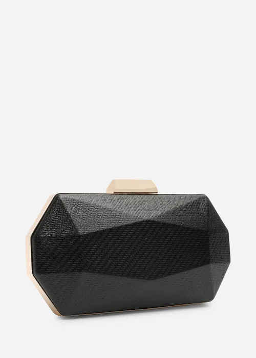 Where's That From Mivana Black Metallic Textured Geometric Box Clutch Bag - One Size Image 4