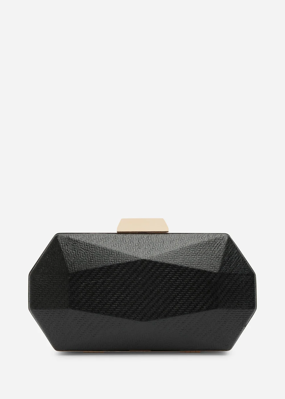 Where's That From Mivana Black Metallic Textured Geometric Box Clutch Bag - One Size Image 3