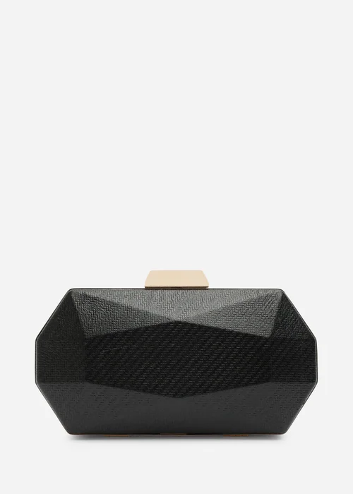 Where's That From Mivana Black Metallic Textured Geometric Box Clutch Bag - One Size Image 3