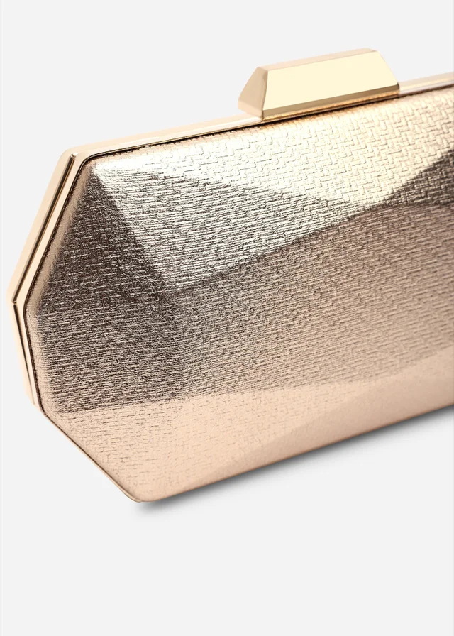 Where's That From Mivana Rose Gold Textured Geometric Box Clutch Bag
