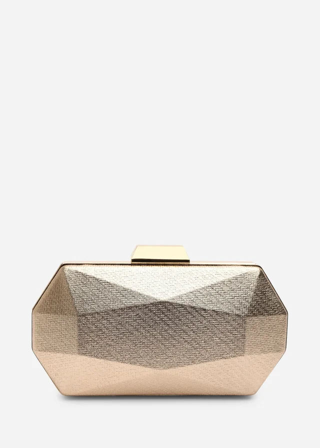 Where's That From Mivana Rose Gold Textured Geometric Box Clutch Bag