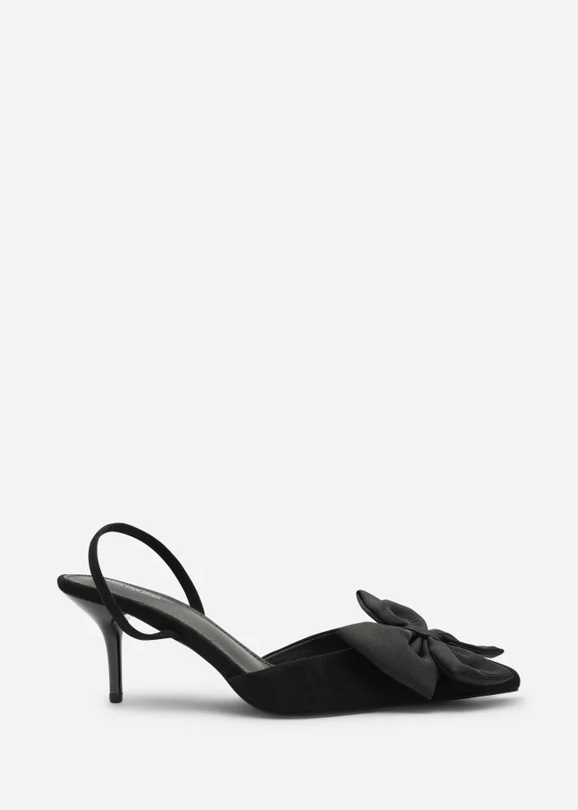 Where's That From Plavira Black Bow Detail Low Slingback Court Shoes